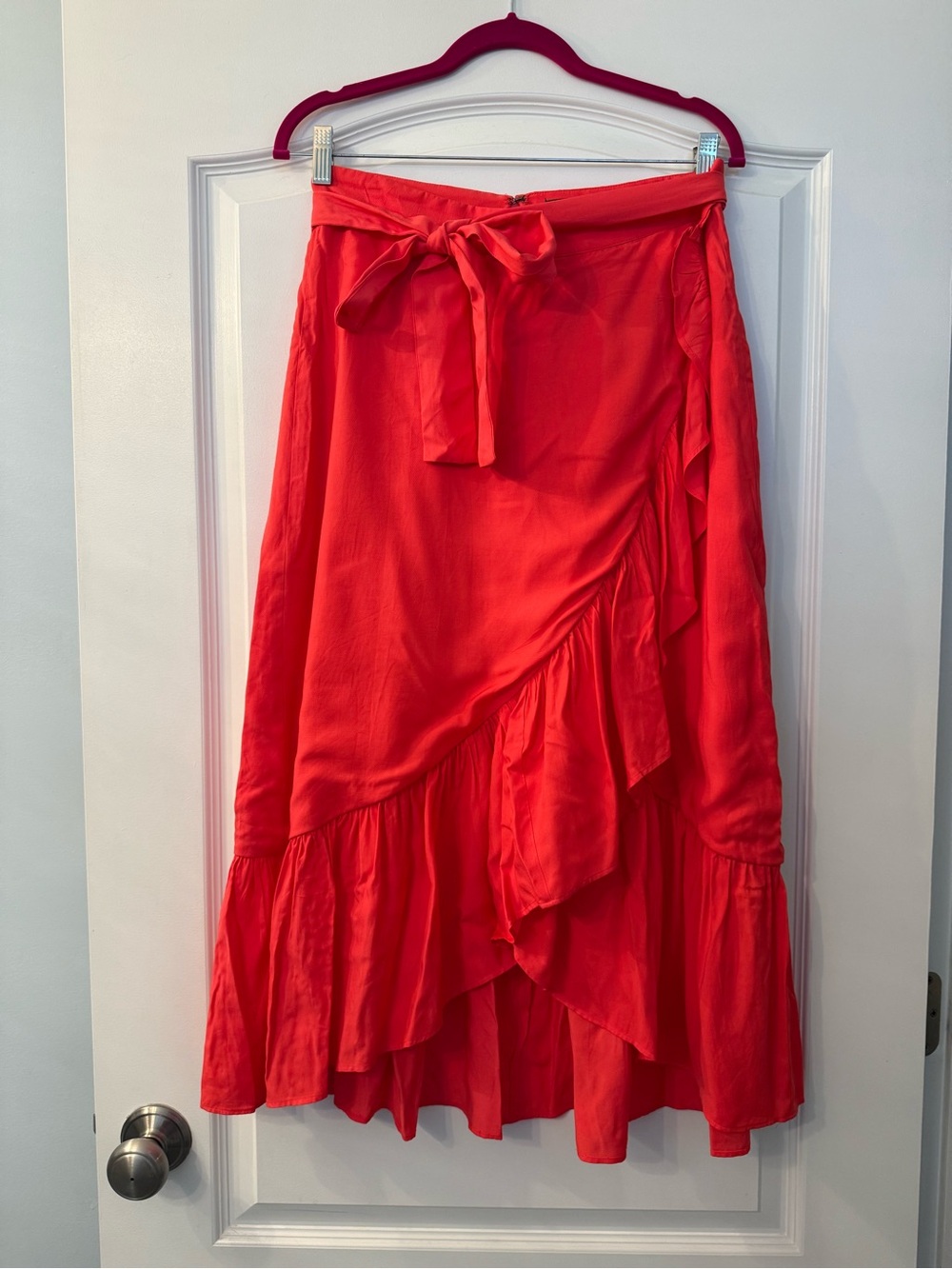Ann Taylor Coral Red High-Low Ruffle Wrap Skirt